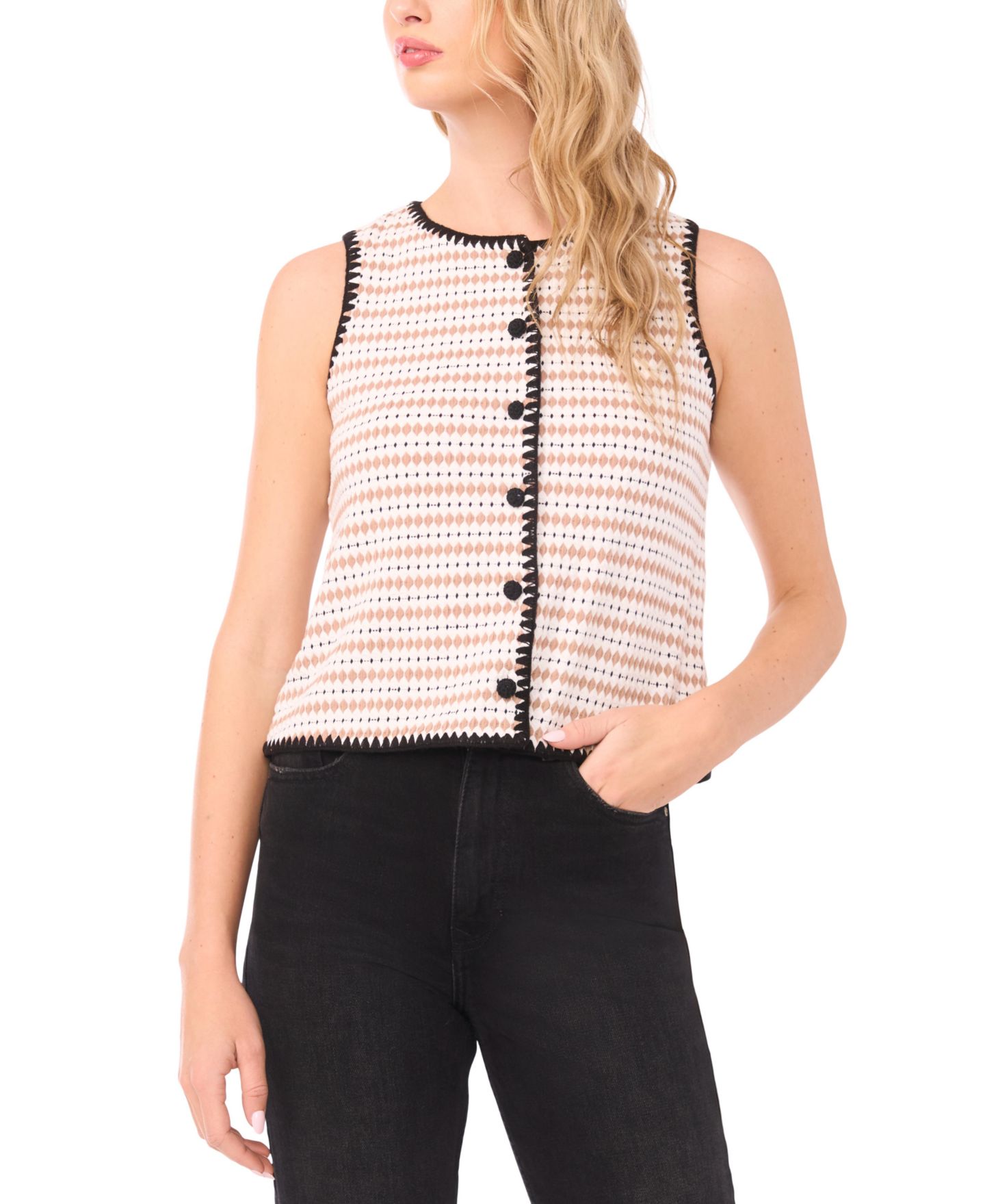 Женский топ CeCe Crochet Detail Sleeveless Crew Neck Vest Top, цвет: Карамельный — фото 1