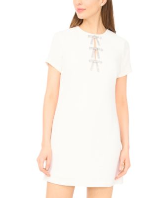 Women's Crew Neck Bow Detail Shirt Dress