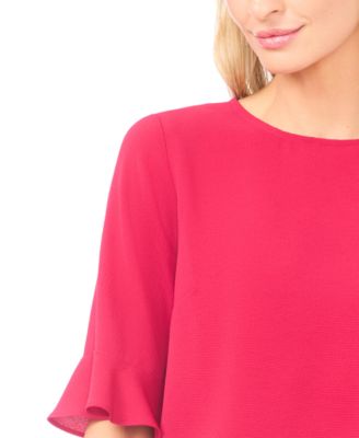 Women's Ruffled-Cuff 3/4-Sleeve Crew Neck Top