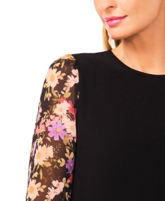 Women's Mixed Media Crew Neck Top