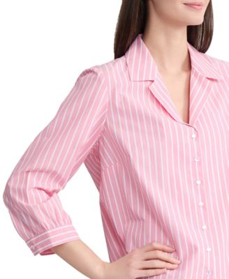 Women's Striped Collared Neck 3/4-Sleeve Shirt