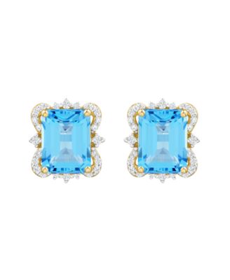 Onyx (2-3/4 ct. t.w.) and Diamond ( 1/6 ct. t.w.) Stud Earrings in 14k Yellow Gold (also available in Blue Topaz and Amethyst)