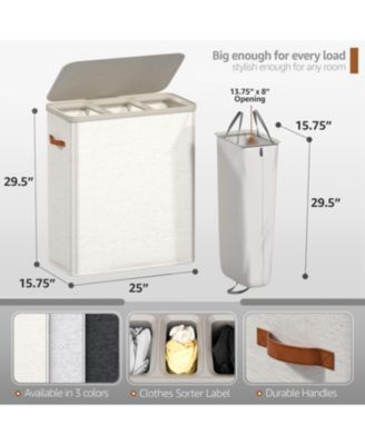 3-Compartment Laundry Basket with Removable Laundry Bag - Durable Organizer for Bathroom, Bedroom, or Laundry Room - Space Saving Design