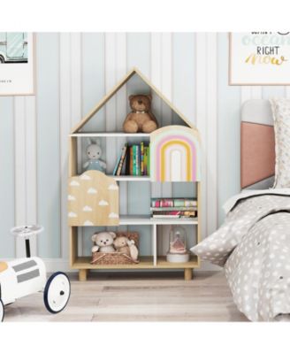House-Shaped Kids Bookshelf Dollhouse Style Toy Storage