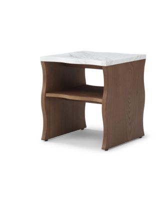 17.72 Inches Whisper of Waves Modern End Table with Storage Shelf and Faux Marble Top