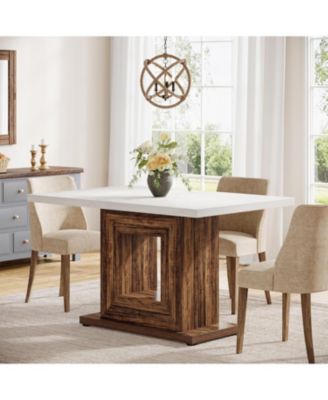 Dining Table for 4, 47-Inch Farmhouse Kitchen Dinner Table with Heavy Duty Pedestal, Rustic Wooden Eating Table