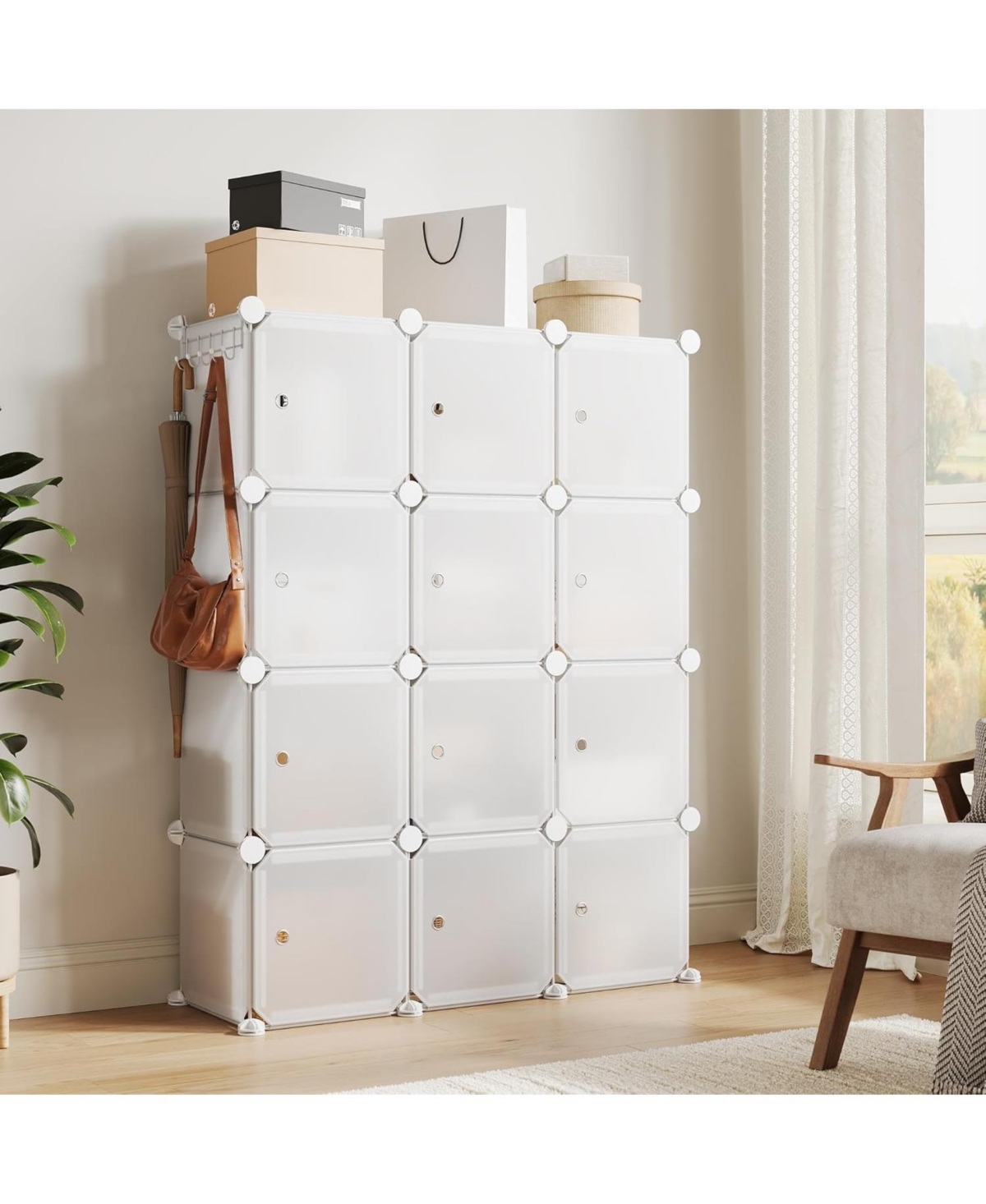 gaomon Space-Saving Modular Shoe Storage Cabinet – 12-Cube Stackable Organizer with Doors