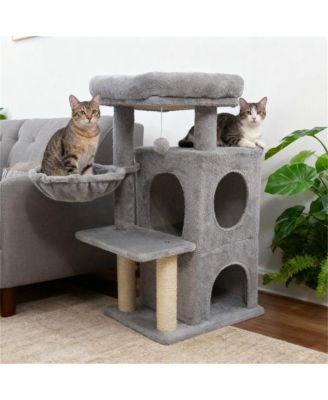 Stable Cat Tree with 2-Tier Cat Condo, Multi-Level Tower with Scratching Post