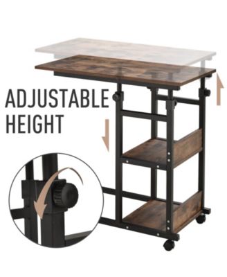 C-Shaped Mobile Sofa Bed Side Table Adjust Height 3-Tier Cart w/ Brake