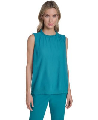 Women's Sleeveless Ruffle Neckline Top