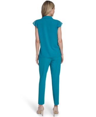 Women's Cap-Sleeve Ruffle Front Top