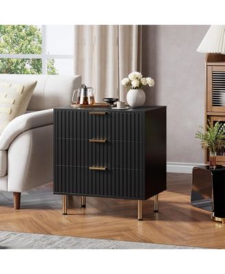 Fluted 3 Drawer Bedroom Dresser, Modern Nightstand with Deep Drawers