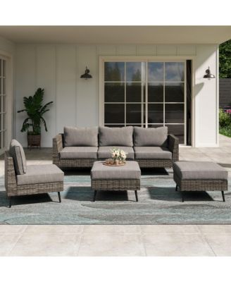 Outdoor Patio Furniture, 6 Piece Outdoor Sectional Sofa PE Rattan Wicker Patio Conversation Sets,All Weather Patio Furniture Set