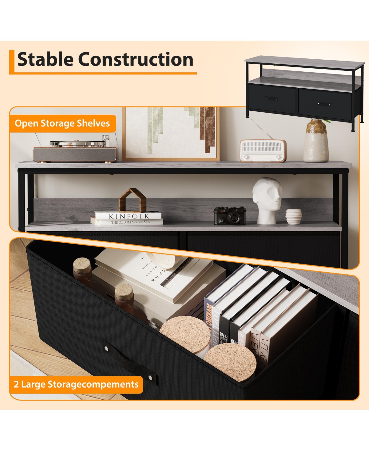 Gaomon 50" Dresser-Style Tv Stand, Compact Living Room Entertainment Center with 2 Drawers