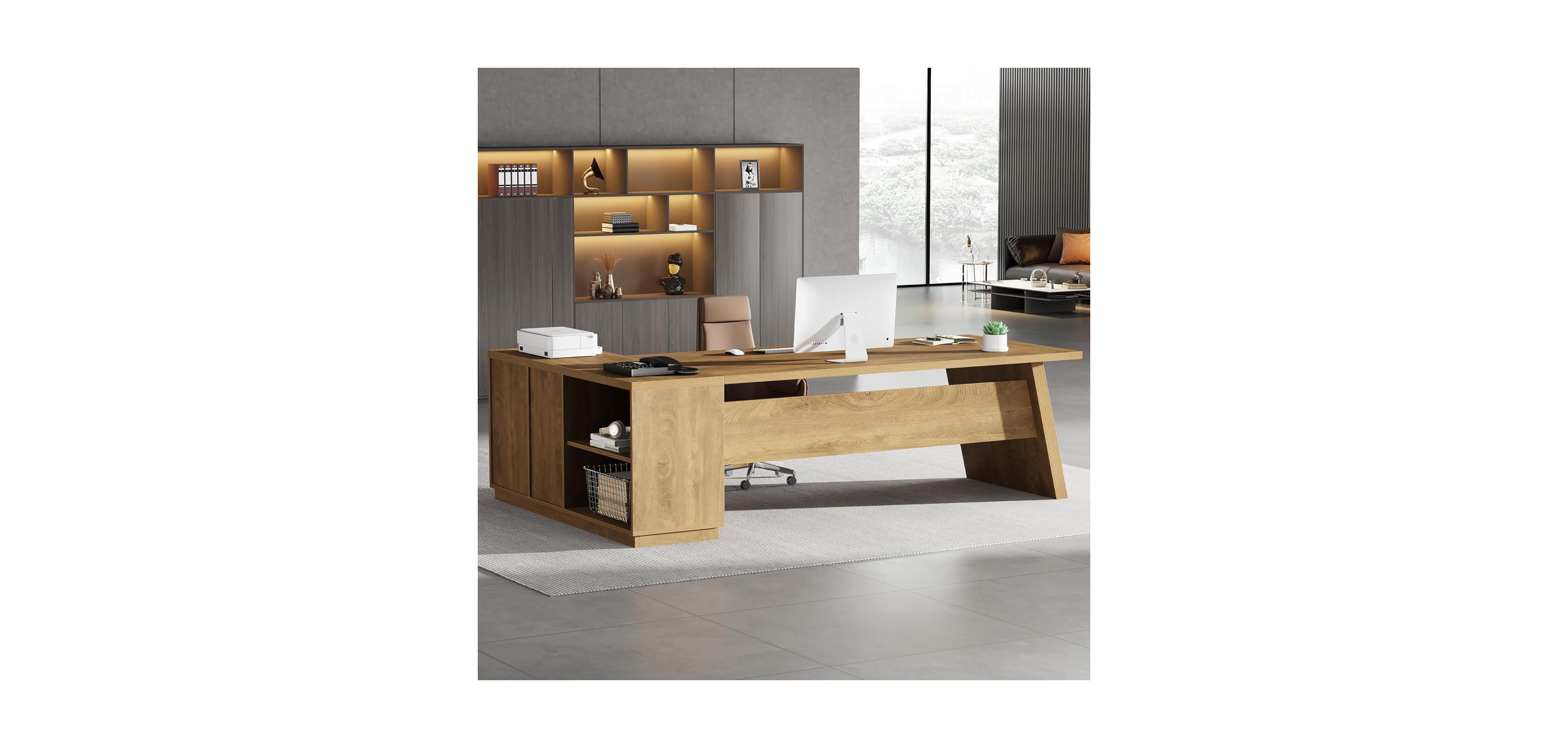Tribesigns 78" L-Shaped Executive Desk, with Drawers and Lateral File Cabinet