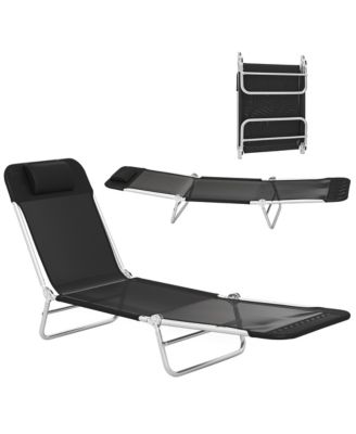 Foldable Reclining Pool & Beach Chair w/ Pillow,