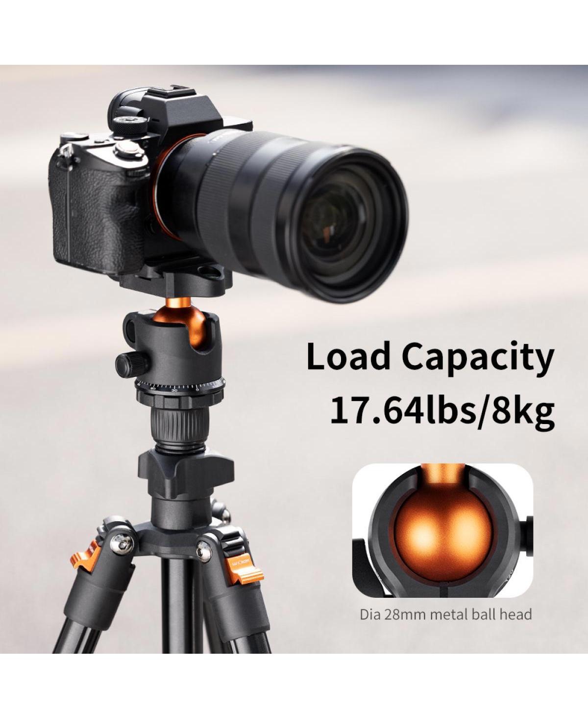 K&F Concept K234A1 4-Section Lightweight Aluminum Travel Vlog Tripod with Ball Head