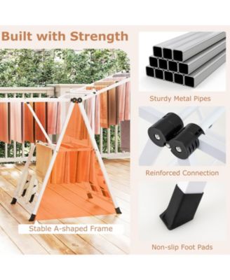 64" Clothes Drying Rack with Height-Adjustable Wings, Folding Laundry Rack