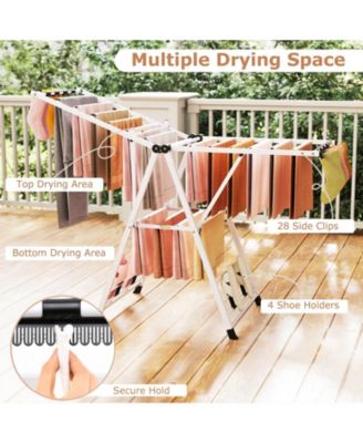 64" Clothes Drying Rack with Height-Adjustable Wings, Folding Laundry Rack