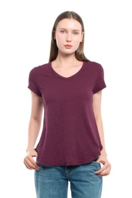Women's Short Sleeve Shrunken V-Neck Shirttail Tee