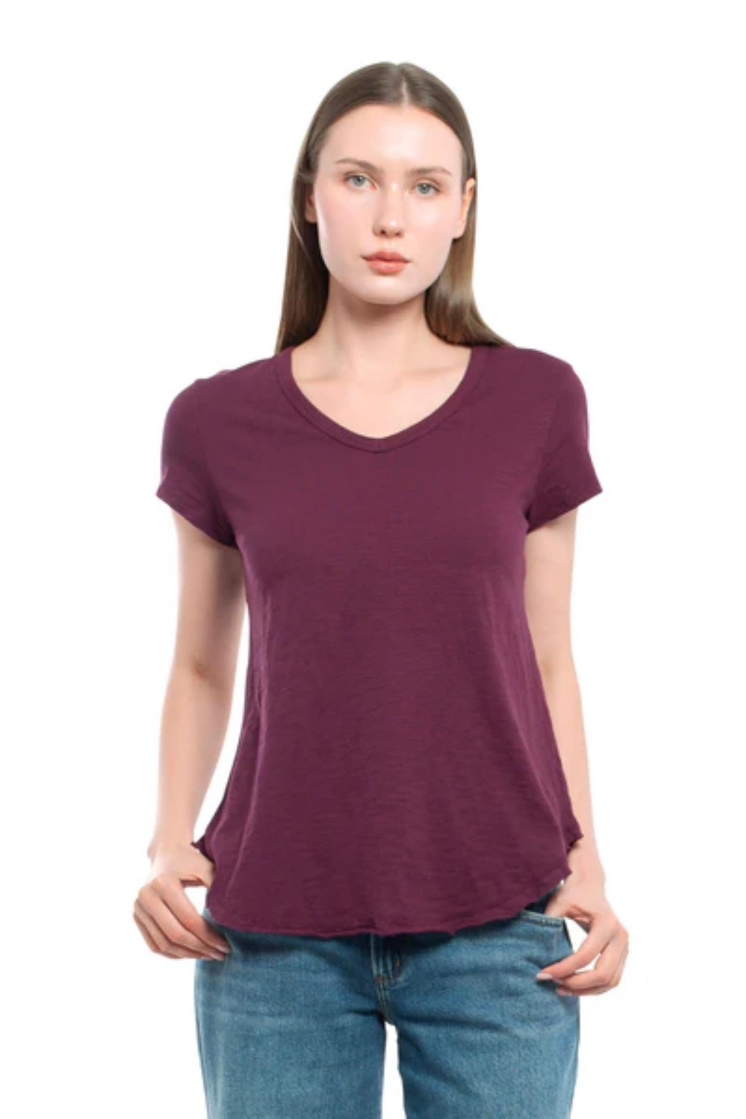 Women's Clothing Short Sleeve Shrunken V-Neck Shirttail Tee