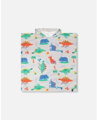 Boy Hooded Beach Towel Grey Baby Dinosaur Print - Toddler|Child