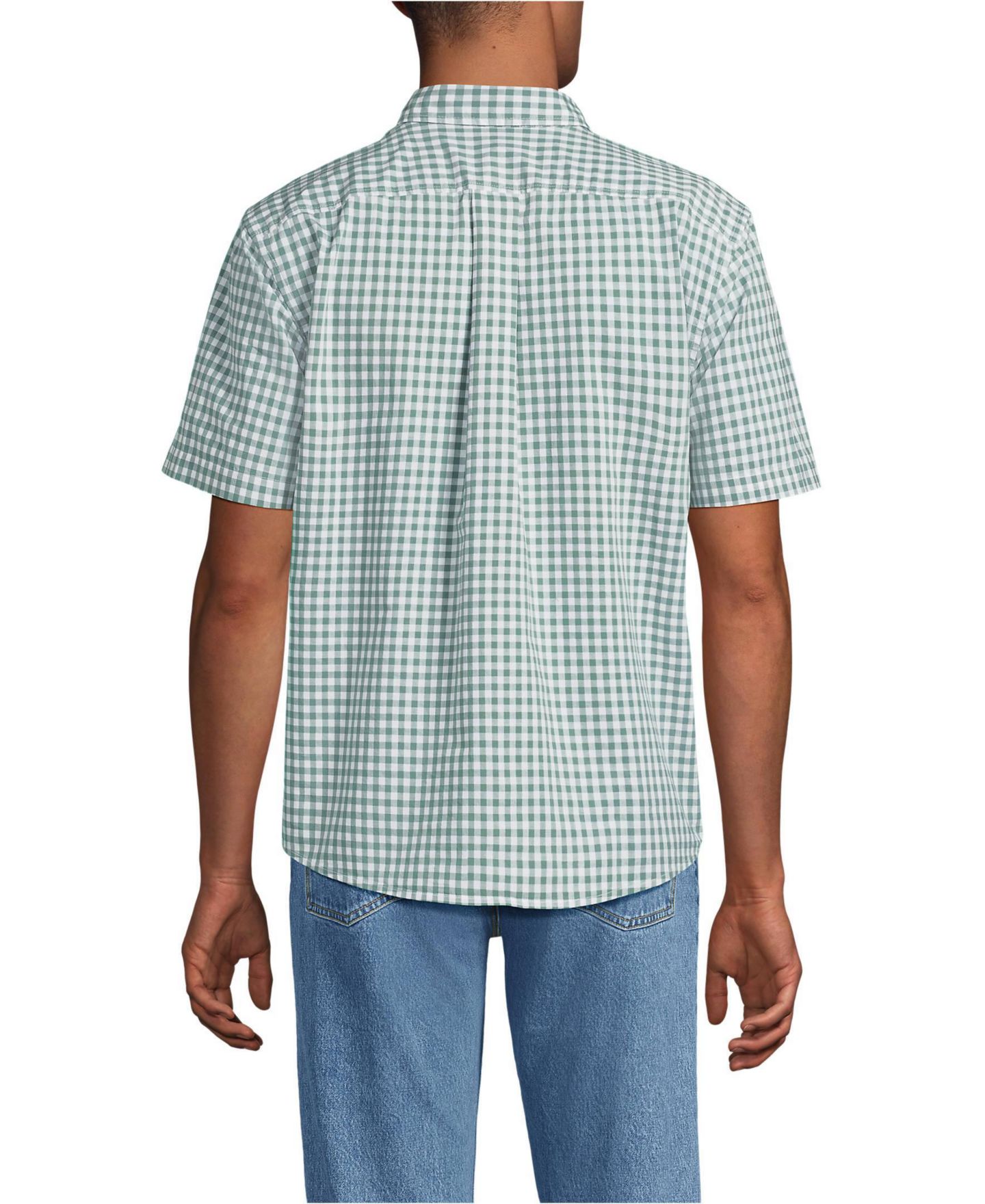 Мужская рубашка Lands' End Short Sleeve Easy Fit Poplin, цвет: В мелкую клетку, вариант 1 — фото 2