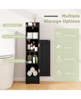 Slim Bathroom Corner Storage Cabinet with 1 Door and Adjustable Shelves
