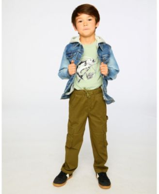 Boys Navy Blue Denim Jacket with Removable French Terry Hood
