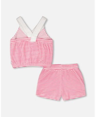 Toddler Girls Striped Terry Cloth Top and Short Set