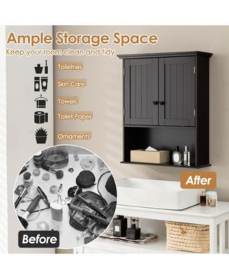Wall-Mount Bathroom Storage Cabinet with Doors and Shelves Organizer