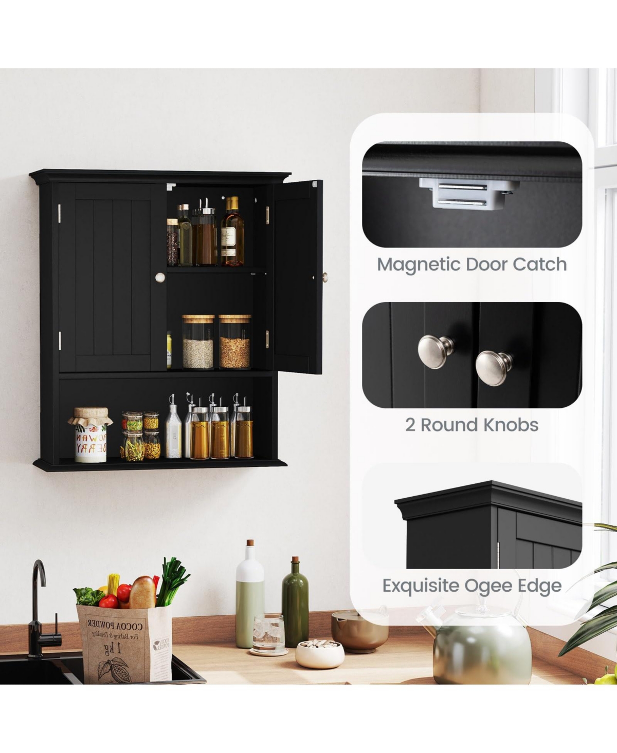 Volenca Wall-Mount Bathroom Storage Cabinet with Doors and Shelves Organizer
