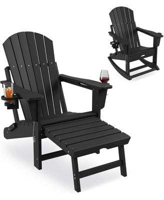 4-in-1 Folding Adirondack Rocker - Ottoman & Cup Holders, HDPE 380LBS 304 Steel, 80% Pre-Assembled (Grey, 1pc)