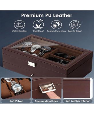 Premium Leather Watch & Jewelry Organizer with Glass Lid