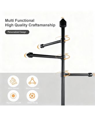YIGII Heavy Duty Metal Coat Rack with 3 Arms and 5 Hooks for Various Spaces
