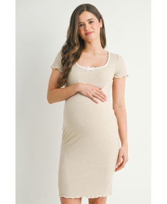 Women's Maternity Ribbed Bodycon Scoop Neck Short-Sleeve Dress