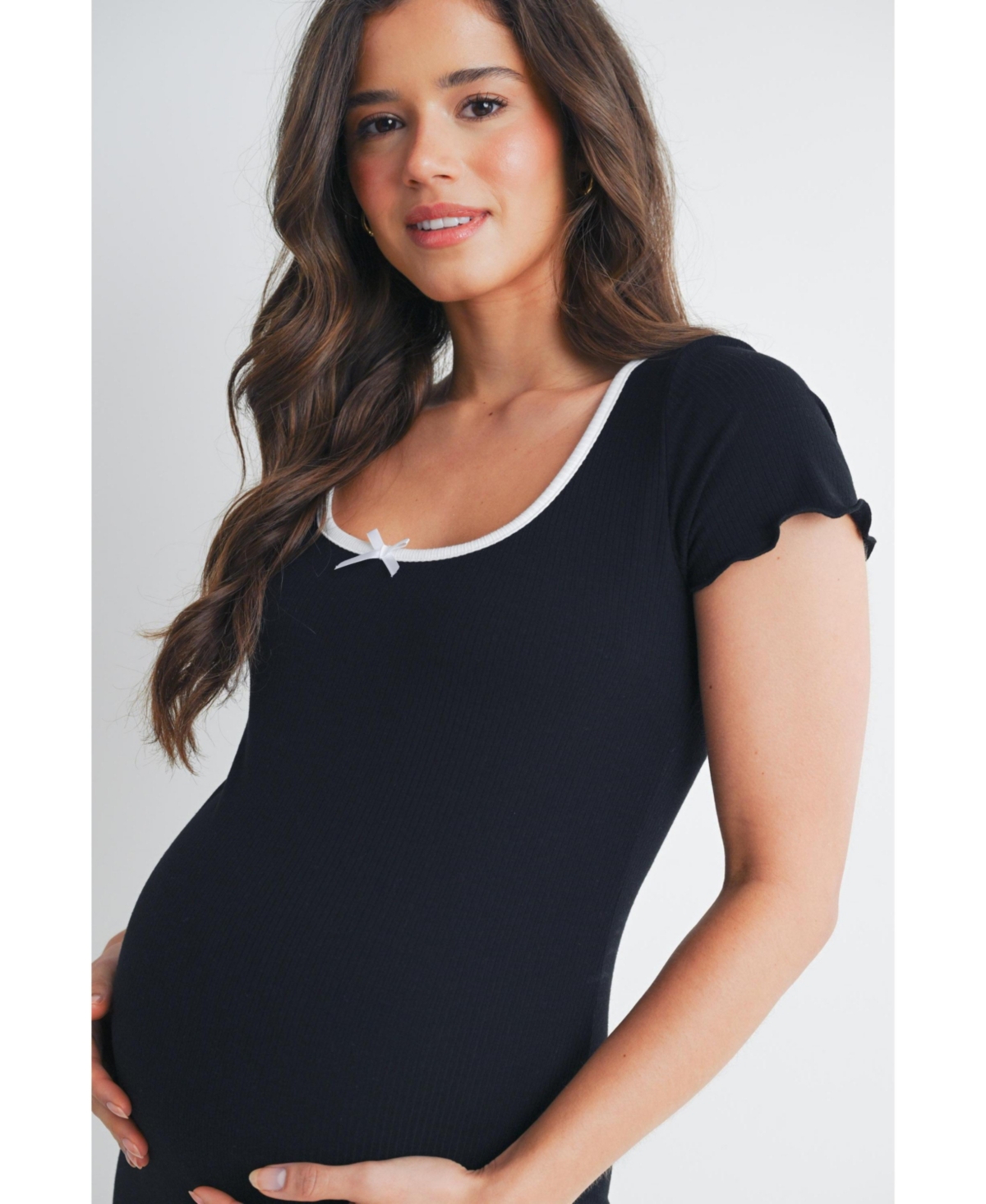 Hello Miz Women's Maternity Ribbed Bodycon Scoop Neck Short-Sleeve Dress