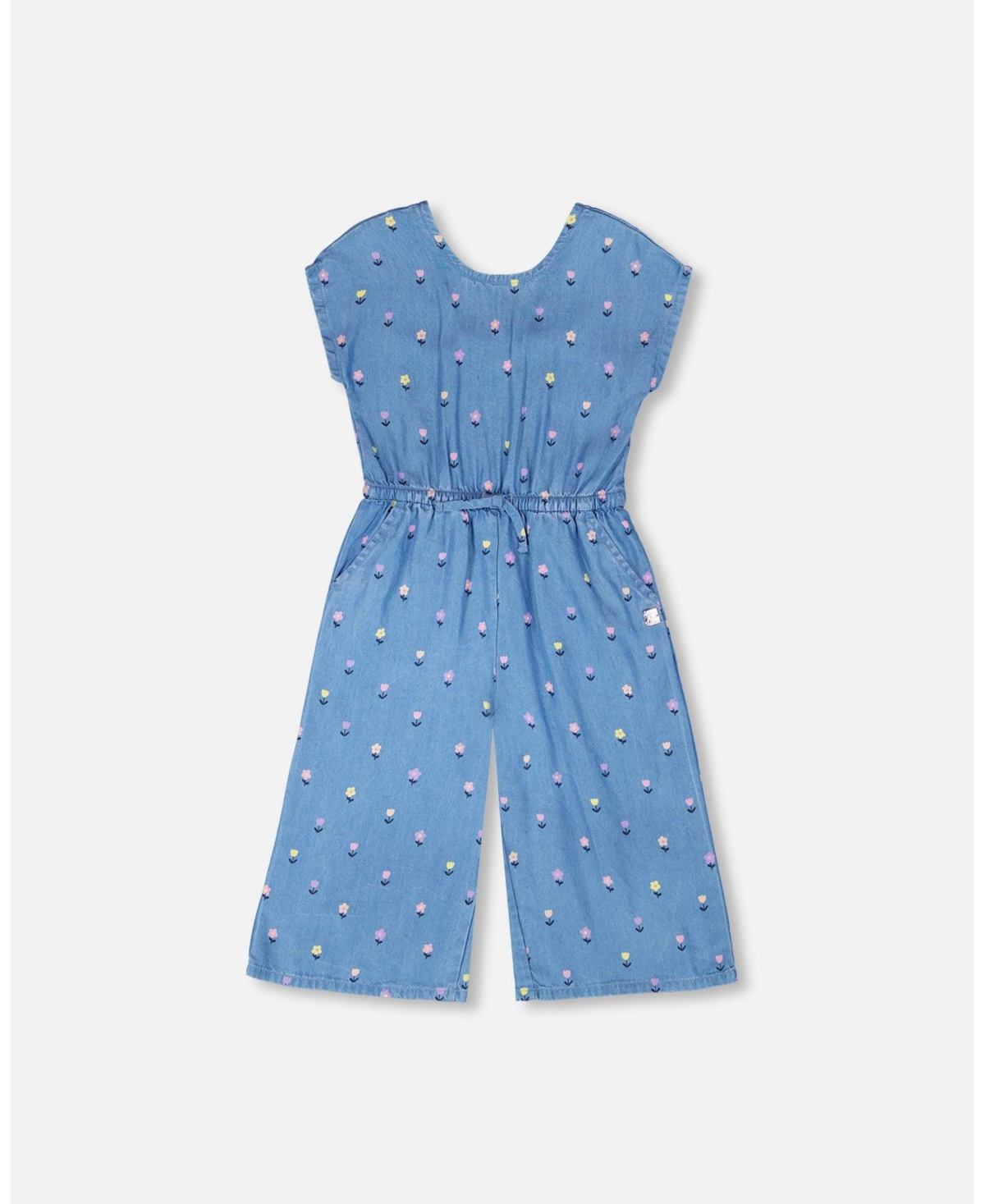 Deux par Toddler Girls Chambray Jumpsuit Flower Print