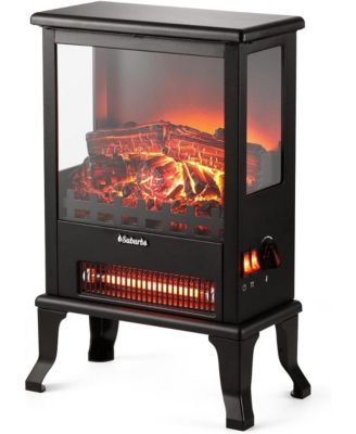 Electric Fireplace Stove with 17" Size, 1500W Power & 3 Sided Teal Checkerboard Flame View