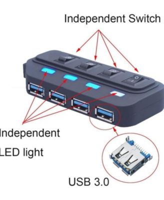 4-Port USB 3.0 Hub - with Independent Switches & LED Indicators, Plug & Play,for Laptop/Desktop,Ideal for Office
