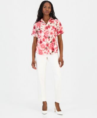 Petite Printed Short-Sleeve Button-Front Shirt
