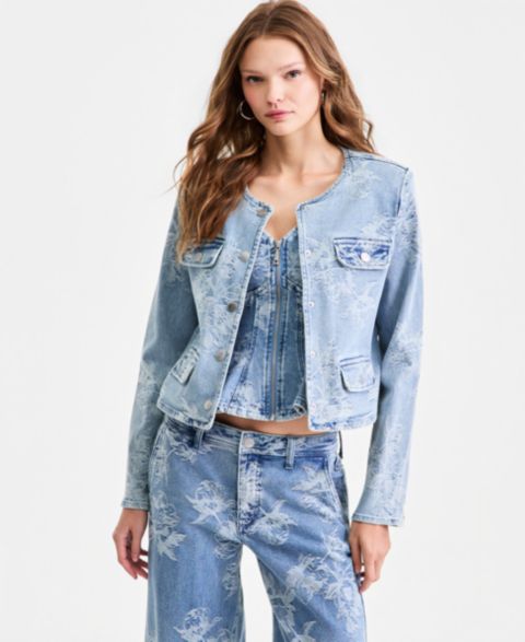 Женские куртки GUESS Addison Long-Sleeve Printed Denim Jacket