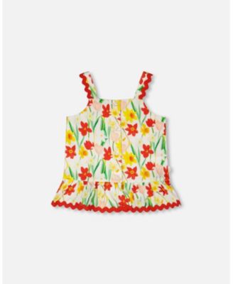 Toddler Girls Viscose Top White Daffodil Print