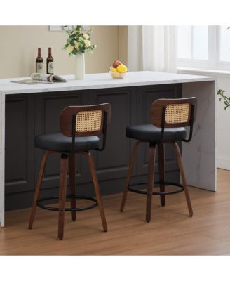 Set of 2 Swivel PU Bar Stools with Padded 3.5-inch Seat Cushion for Dining Pup