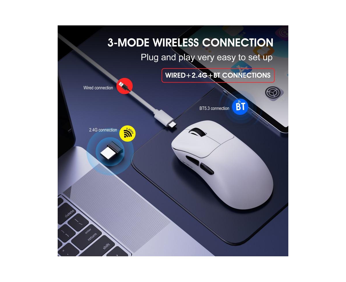 Risokeys Tri-Mode Wireless Gaming Mouse, Lightweight, 10000 Dpi Adjustable, 1000Hz Polling Rate, BT5.3+2.4G+Wired, for Pc, Laptop