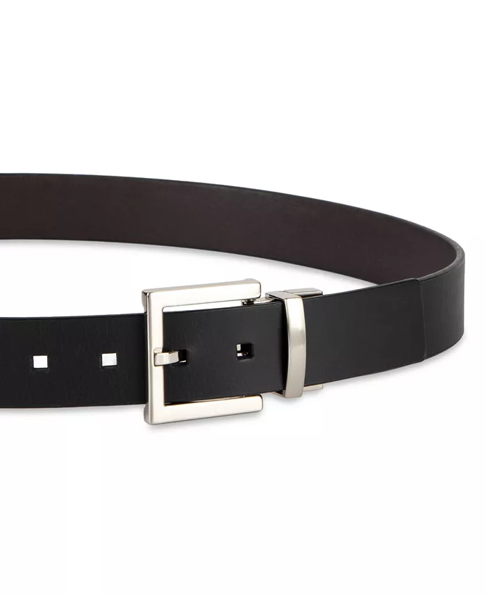 35MM Men's Reversible Rectangular Buckle Leather Belt - thumbnail 4