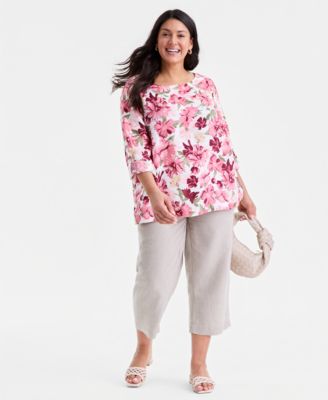 Plus Size 100% Linen Cropped Pants