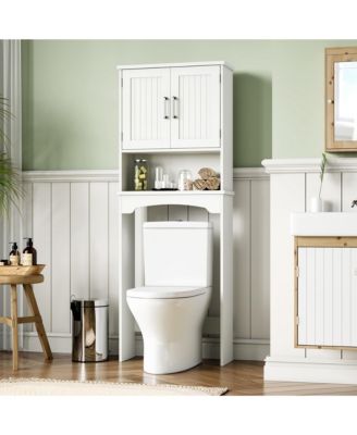 Over The Toilet Storage Cabinet with Double Doors and Anti-Tip Device, Above , Free Standing Toilet Cabinet