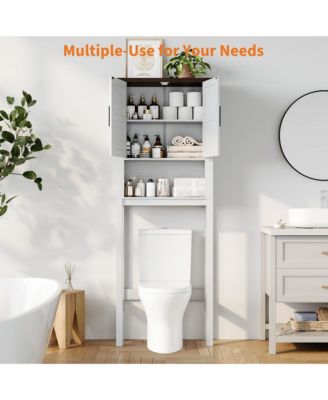 23.6 Inches Wide Toilet Rack with Over The Toilet Storage Cabinet , Small Freestanding Space Saver