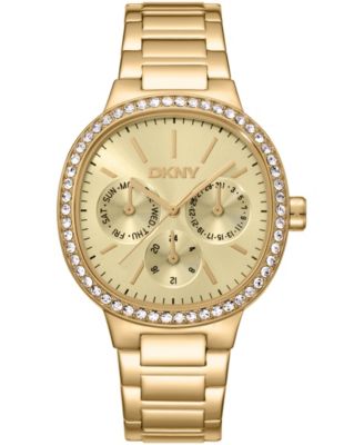 Women's Champagne Dial Crystal Bezel Gold-Tone Stainless Steel Bracelet Multifunctional Watch, 36mm
